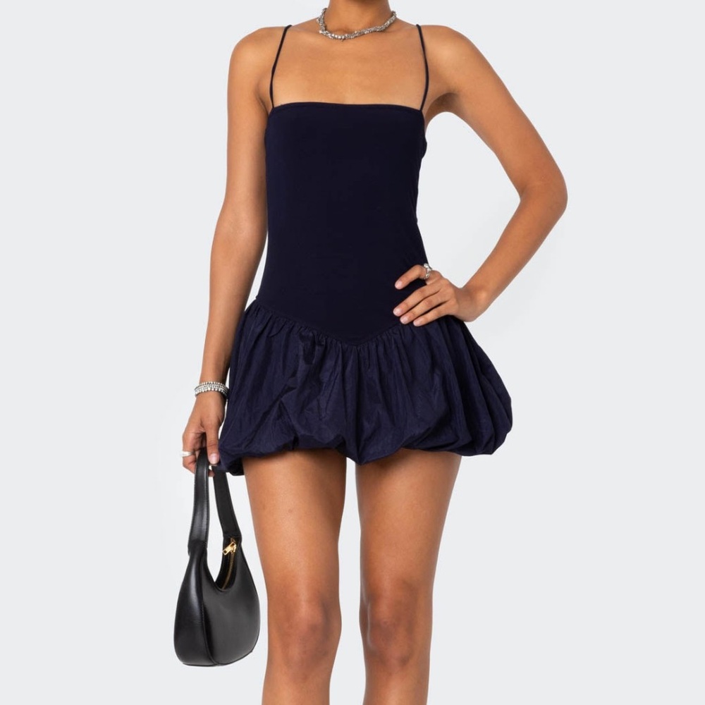Edikted Navy Blue bubble Mini Dress